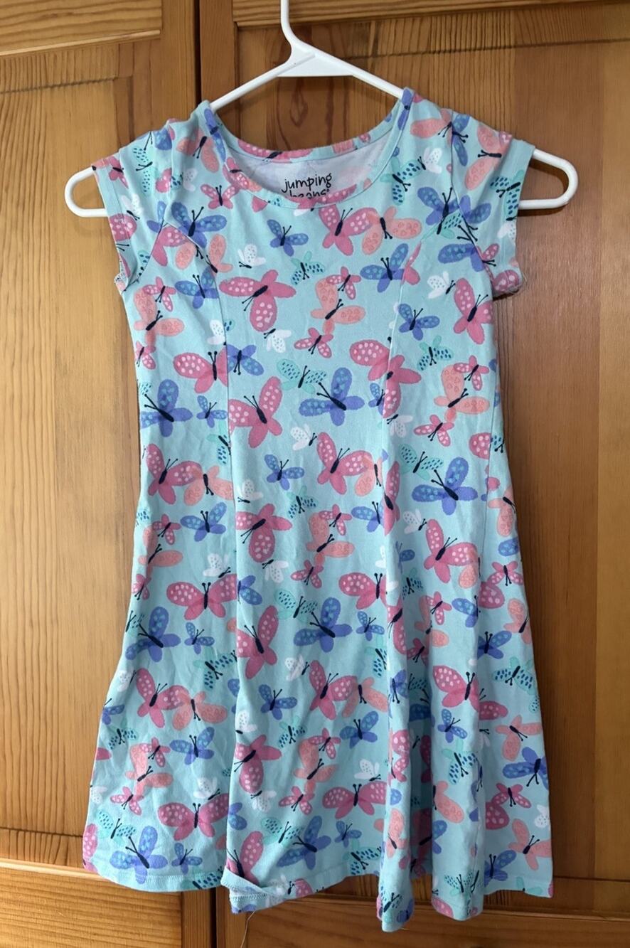 Jumping Beans Girls Blue Butterfly Print Dress Size 7